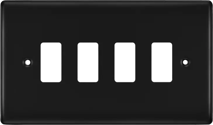 BG RNFB4 Matt Black Steel 4 Gang Front Cover Plate BG Nexus