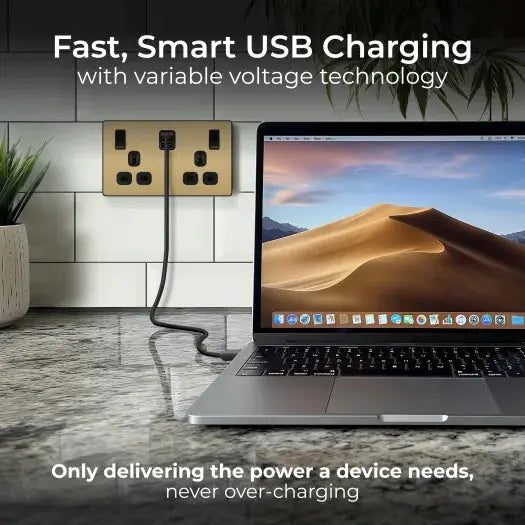 BG Evolve Satin Brass PCDSB22UAC45B USB Double Socket 45W Type A & C USB BG (British General)
