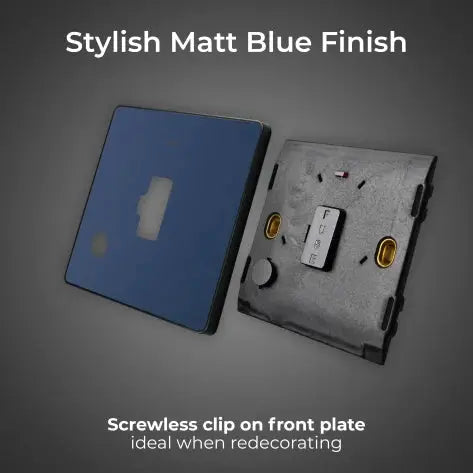 BG Evolve Matt Blue Screwless Unswitched Spur + Neon + Cable Outlet PCDDB54B BG (British General)