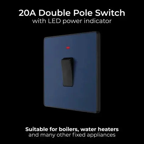 BG Evolve Matt Blue Screwless 20A Double Pole Switch + Neon PCDDB31B BG (British General)