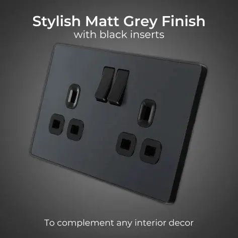 BG Evolve Matt Grey Screwless Double Socket PCDMG22B BG (British General)