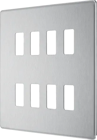 BG RFBS8 Screwless Brushed Steel 8 Gang Front Cover Plate BG Nexus