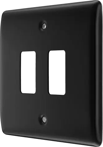 BG RNFB2 Matt Black Steel 2 Gang Front Cover Plate BG Nexus
