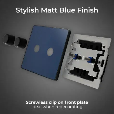 BG Evolve Matt Blue Screwless Double Trailing Edge Dimmer Switch PCDDB82B BG (British General)
