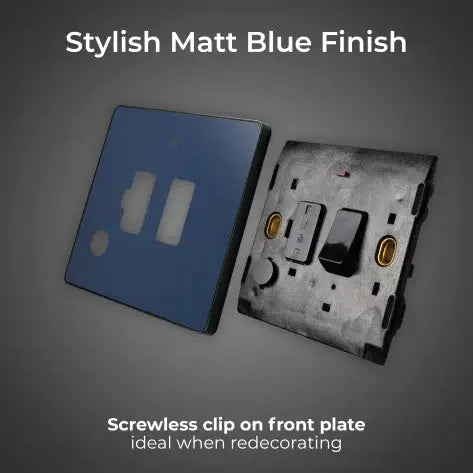 BG Evolve Matt Blue Screwless Switched Spur + Neon + Cable Outlet PCDDB52B BG (British General)
