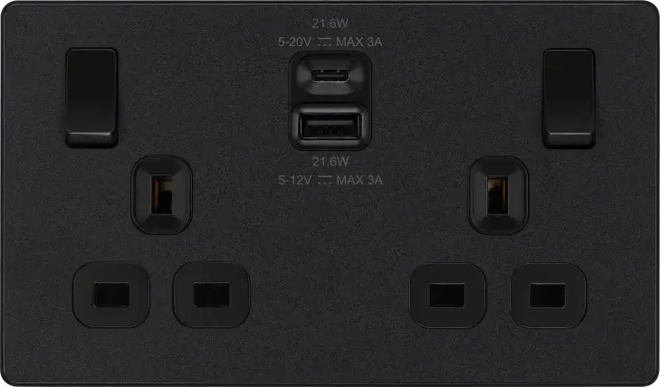 BG Evolve Matt Black PCDMB22UAC22B USB Double Socket 22W Type A & C USB BG Nexus