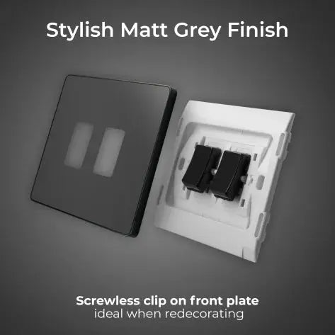 BG Evolve Matt Grey Screwless Double Light Switch PCDMG42B BG (British General)
