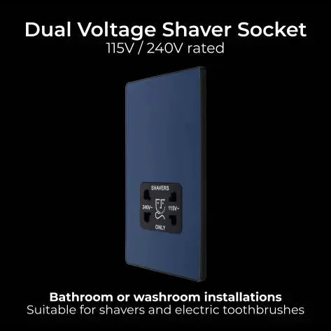 BG Evolve Matt Blue Screwless Dual Volt Shaver Socket PCDDB20B BG (British General)