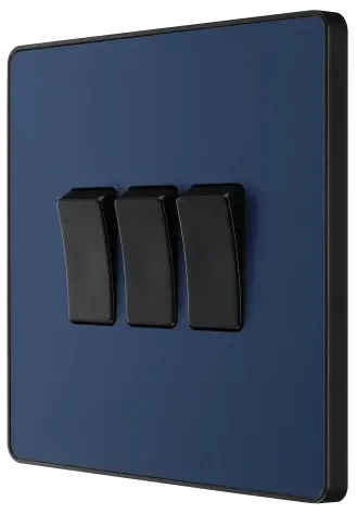 BG Evolve Matt Blue Screwless Triple Light Switch PCDDB43B BG (British General)