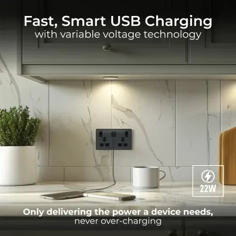 BG Evolve Matt Grey Screwless USB Double Socket Type A+C PCDMG22UAC22B BG (British General)