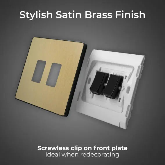 BG Evolve Satin Brass Screwless Double Light Switch PCDSB42B BG (British General)