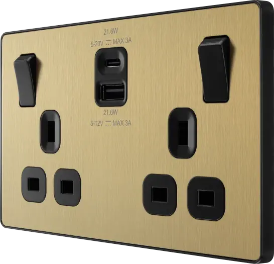 BG Evolve Satin Brass PCDSB22UAC22B USB Double Socket 22W Type A & C USB BG (British General)