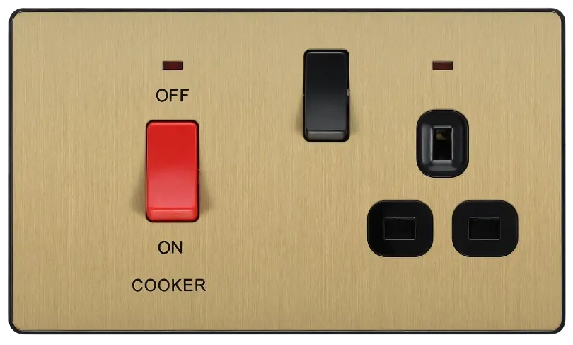 BG Evolve Satin Brass Screwless 45A DP Cooker Unit + Socket + Neon PCDSB70B BG (British General)