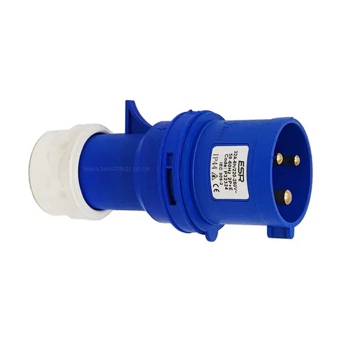 ESR Fast Fit Industrial Trailing Plug IP44 32 Amp 3 Pin P32324 Blue 2P + E ESR