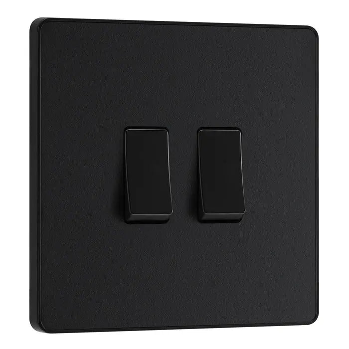 BG Evolve Matt Black Screwless Double Light Switch-PCDMB42B BG (British General)