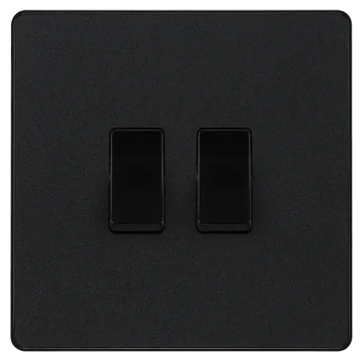 BG Evolve Matt Black Screwless Double Light Switch-PCDMB42B BG (British General)
