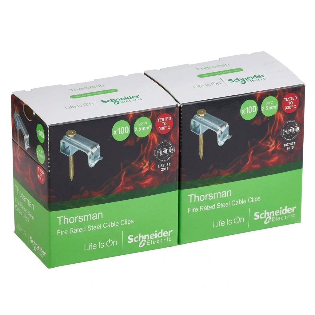 Schneider Thorsman ISM99955 Fire-Rated Steel Cable Clips 1.0–2.5mm², 2 x 100 Packs