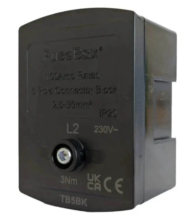 FuseBox 100A 5 Pole Electrical Connector Block IP20-(TB5) Multiple Colours FuseBox