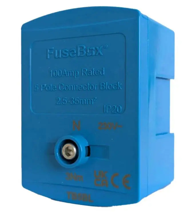 FuseBox 100A 5 Pole Electrical Connector Block IP20-(TB5) Multiple Colours FuseBox