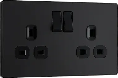 BG Evolve Matt Black Screwless Double Socket PCDMB22B BG (British General)