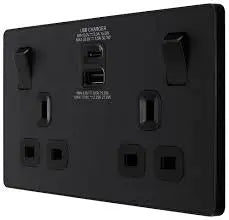 BG Evolve Matt Black Screwless USB Double Socket Type A+C PCDMB22UAC30B BG (British General)
