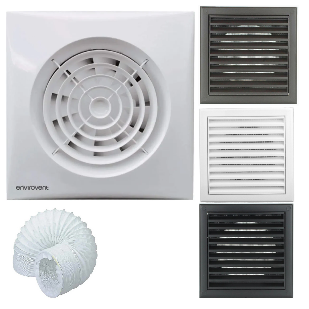 Envirovent SIL100T Extractor Fan Complete Kit - Fan, Grille & Ducting - Timer