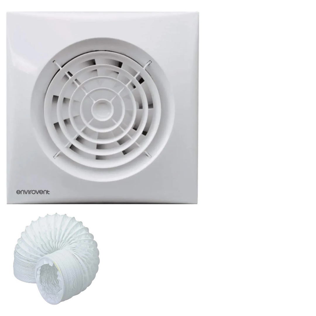 Envirovent SIL100T Extractor Fan Complete Kit - Fan, Grille & Ducting - Timer