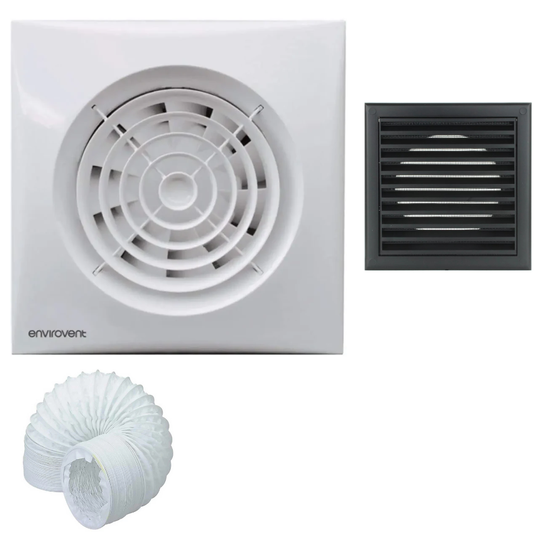 Envirovent SIL100T Extractor Fan Complete Kit - Fan, Grille & Ducting - Timer