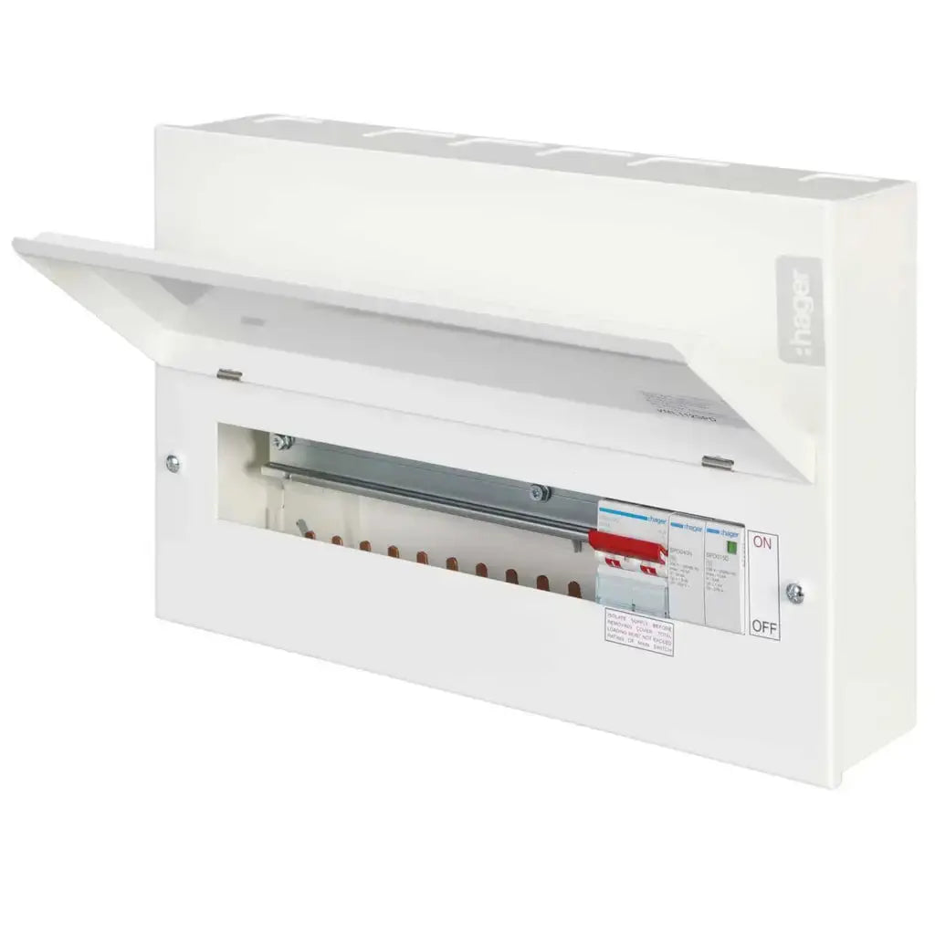 Hager 12 Way Main Switch Consumer Unit & Surge Protection 12 Way With SPD Switch Isolator - VML112SPD Hager