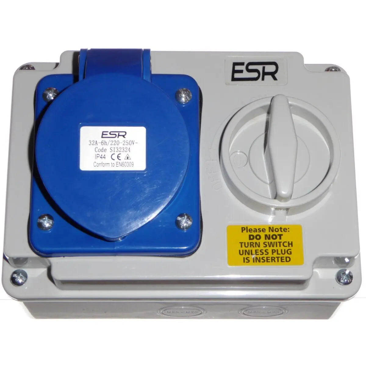 32 Amp 3 Pin Interlock Socket Switch 220V - 250V 2P+E Weatherproof IP44 SI32324 ESR