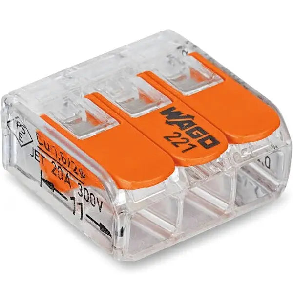 221-413 Wago 3x4mm 0.5-4mm² Slim Lever Cable Splicing Connector (15 Pcs) WAGO