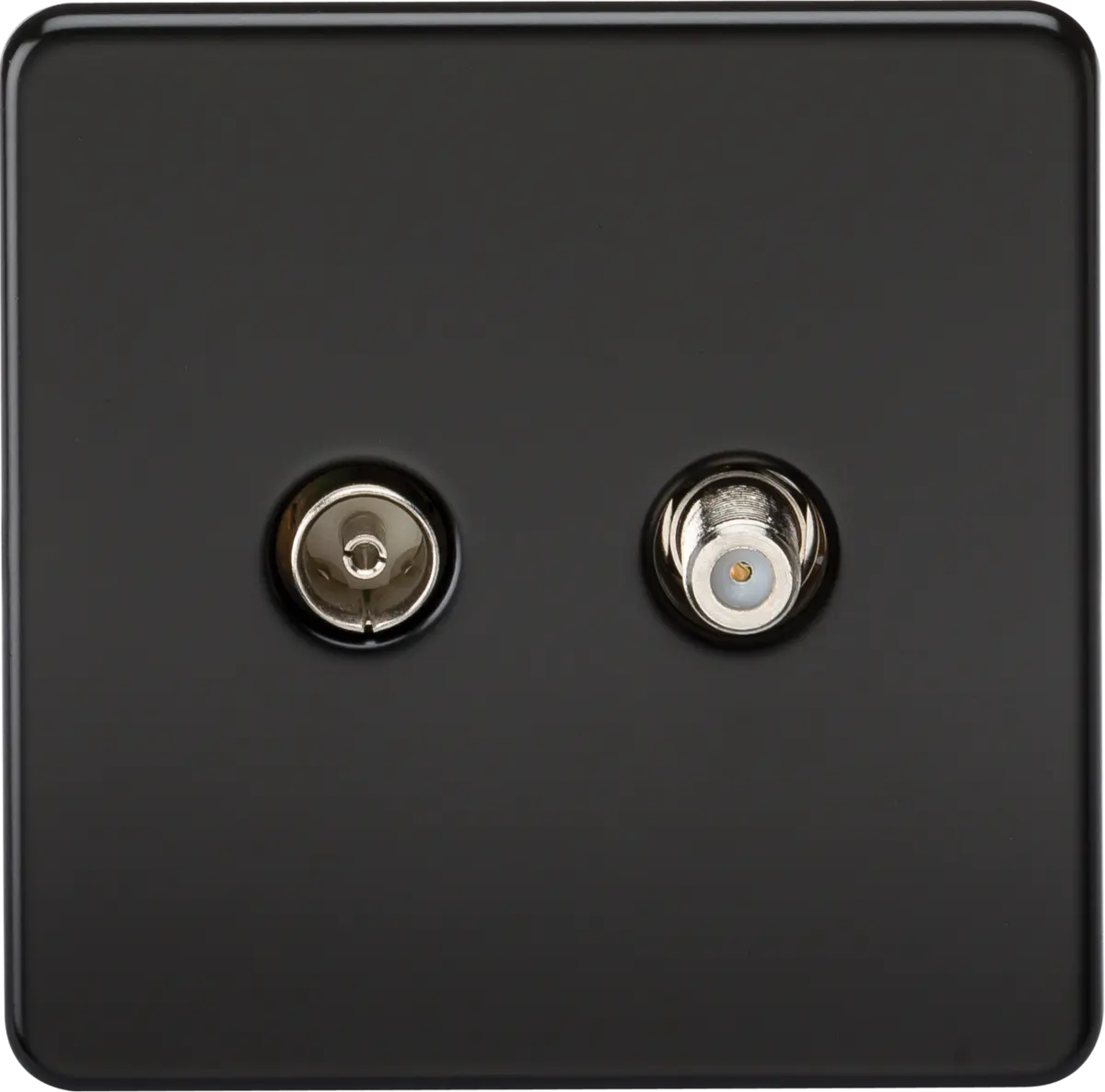 ML Knightsbridge Screwless 1 Gang TV and SAT TV Outlet (isolated) - Matt Black ML Knightsbridge