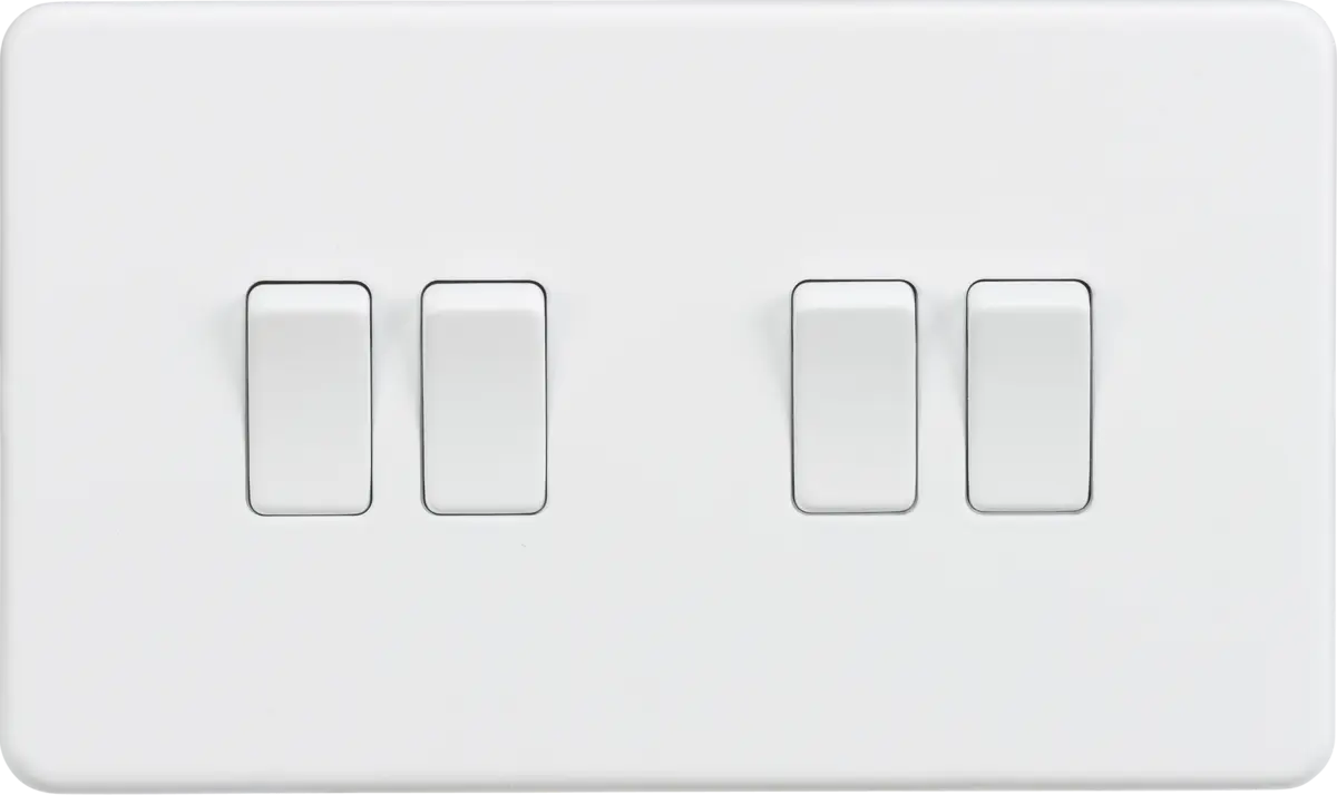 ML Knightsbridge Screwless 10AX 4 Gang 2-Way Light Switch - Matt White ML Knightsbridge