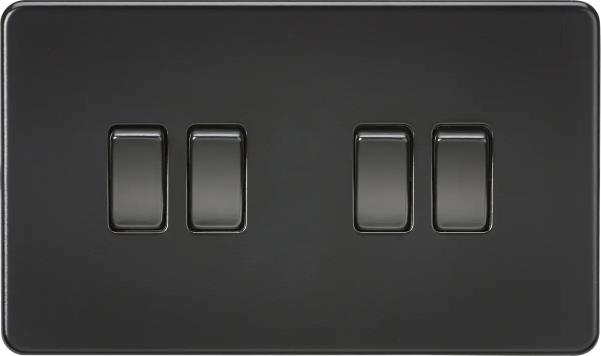 ML Knightsbridge Screwless 10AX 4 Gang 2-Way Light Switch - Matt Black ML Knightsbridge