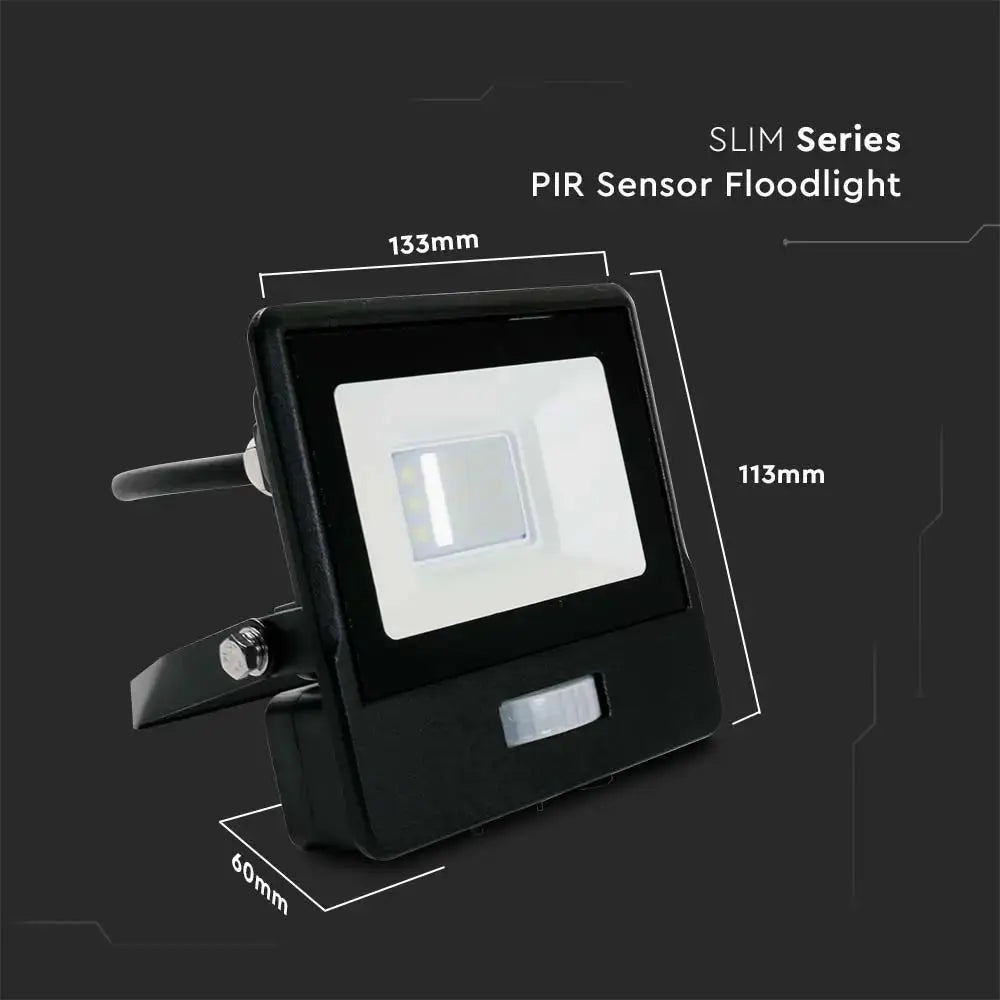 V-Tac 10W Daylight Samsung Chip LED Floodlight PIR 6500K- Black V-TAC