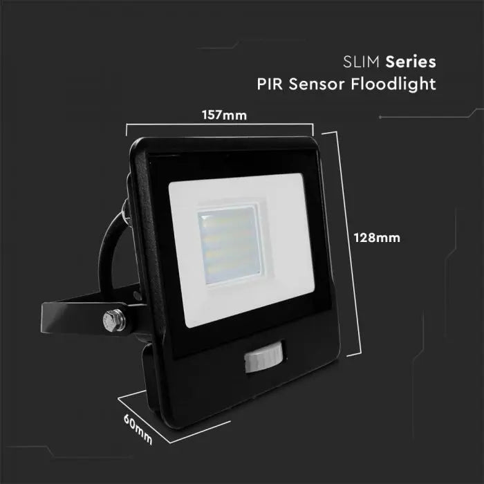 V-Tac 20W LED Floodlight Daylight PIR Samsung Chip 6500K- Black V-TAC