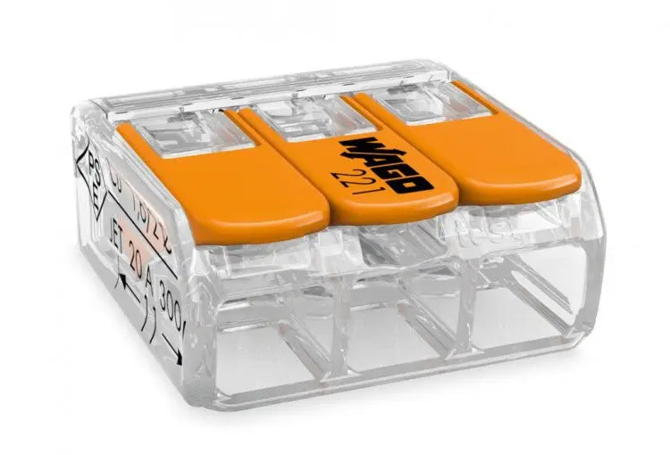 Wago 221-413 Compact Splicing Connector 3x4mm Slim Lever Cable Splicing (50 Box) WAGO