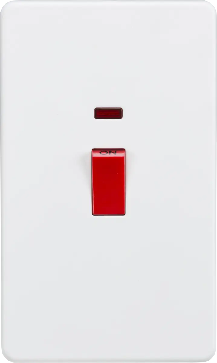 ML Knightsbridge Screwless 45A 2 Gang Vertical Double Pole Switch with Neon - Matt White ML Knightsbridge