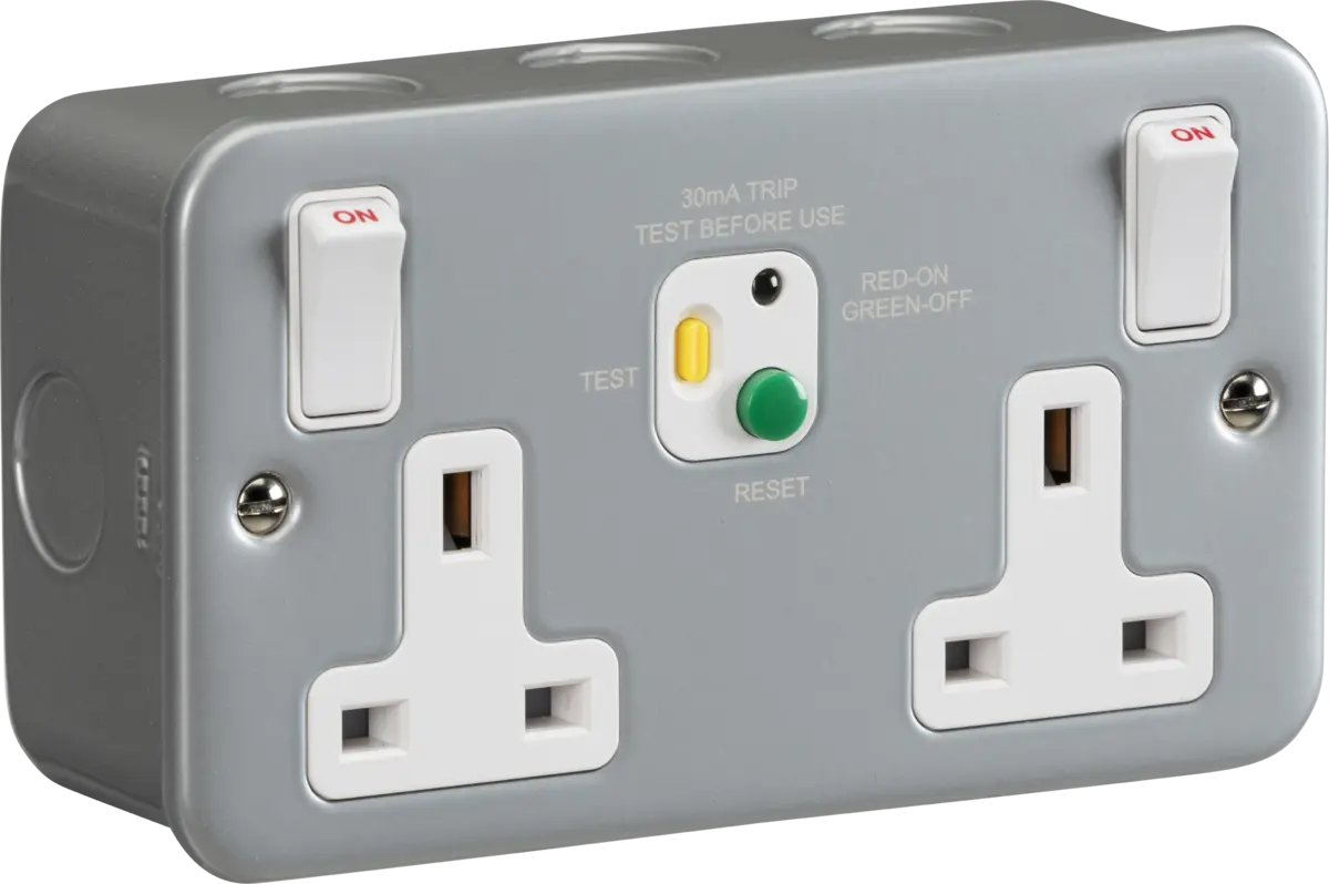 Metal Clad 13A 2 Gang Double Pole RCD Switched Socket - 30mA (Type A) ML Knightsbridge