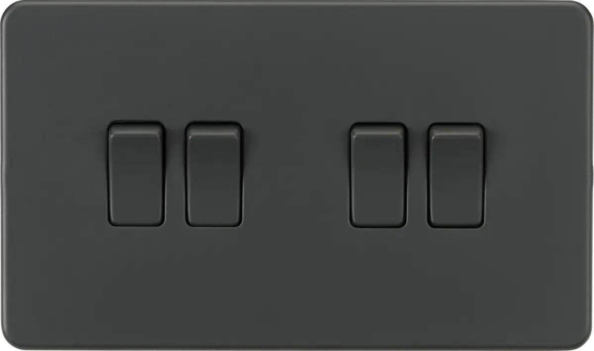 ML Knightsbridge Screwless 10AX 4 Gang 2-Way Light Switch - Anthracite ML Knightsbridge