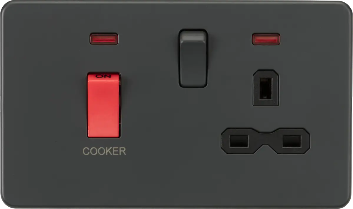 ML Knightsbridge Screwless 45A Double Pole Switch and 13A Switched Socket with Neon - Anthracite ML Knightsbridge