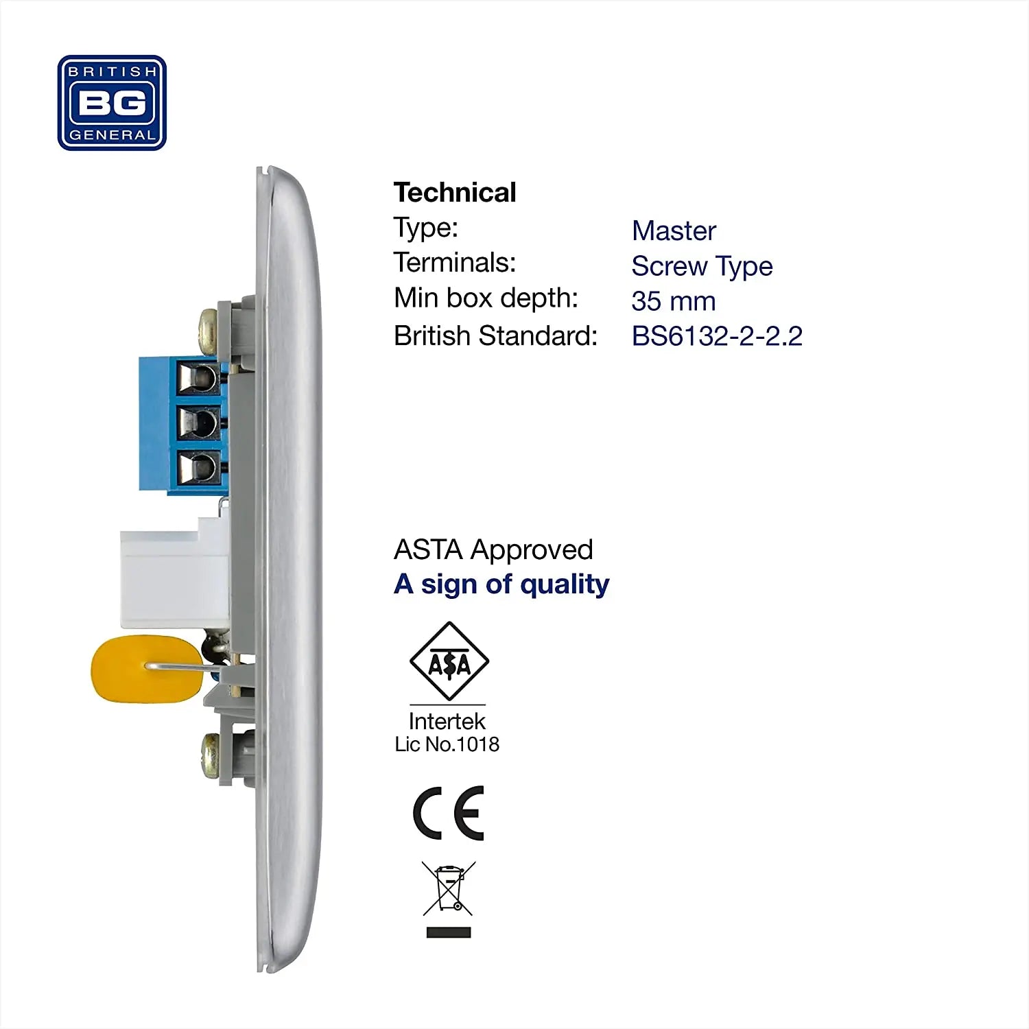 BG Nexus Metal Master Telephone Point in Brushed Steel - NBSBTM1-01 BG (British General)
