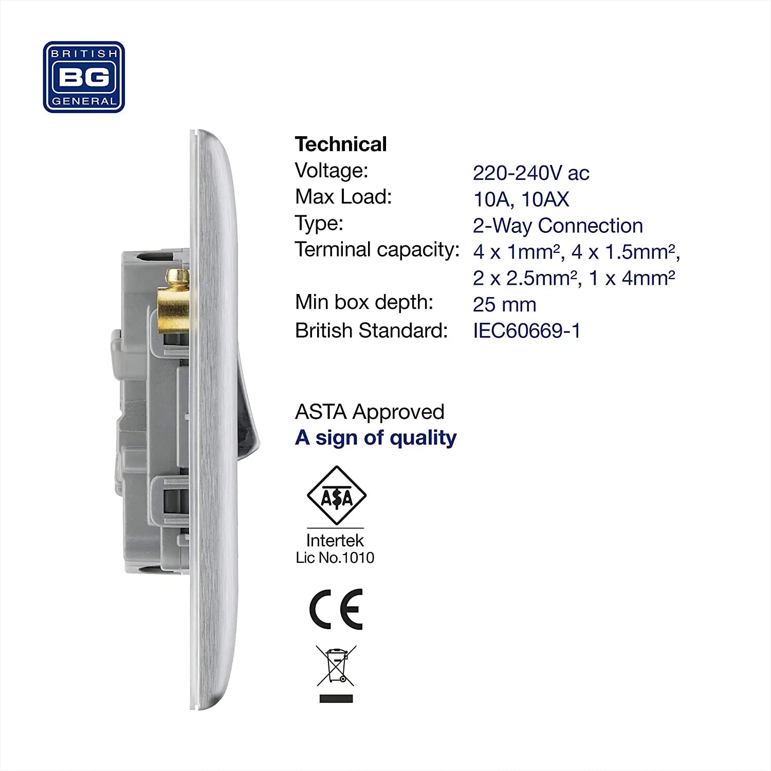 BG Nexus Metal 4 Gang Switch in Brushed Steel - NBS44-01 BG (British General)