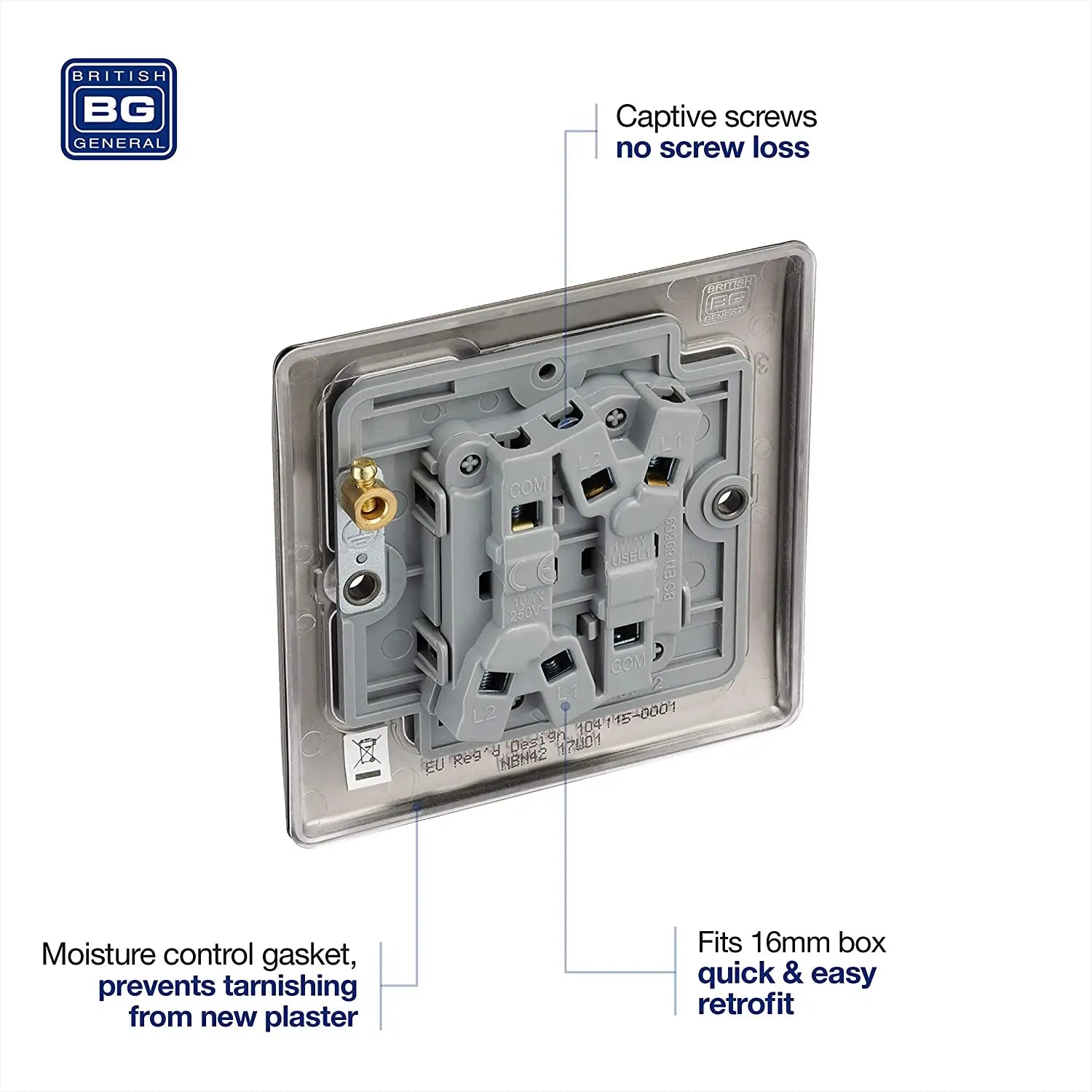 BG Nexus Metal 2 Gang Switch in Black Nickel - NBN42-01 BG (British General)