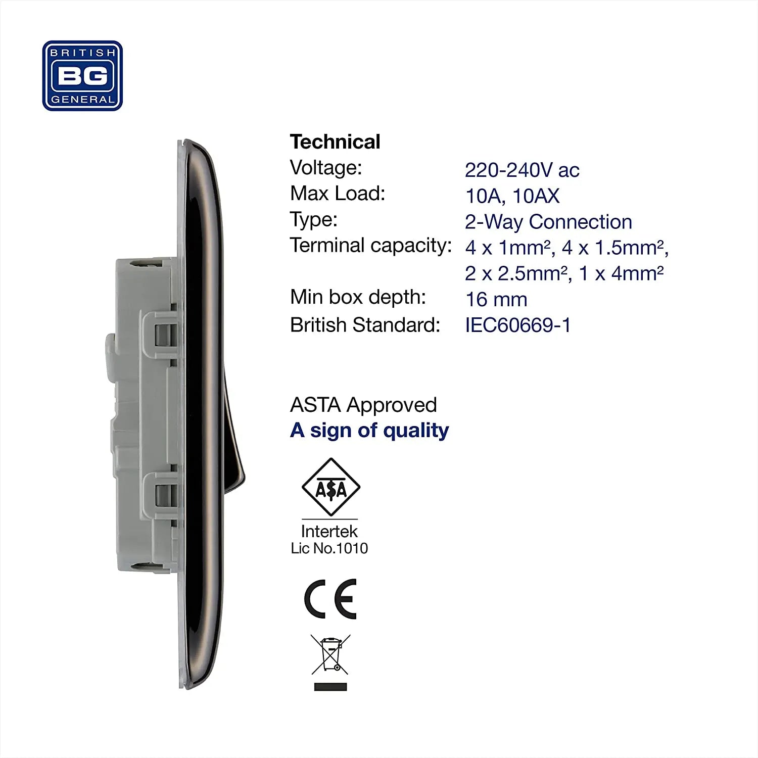 BG Nexus Metal 2 Gang Switch in Black Nickel - NBN42-01 BG (British General)