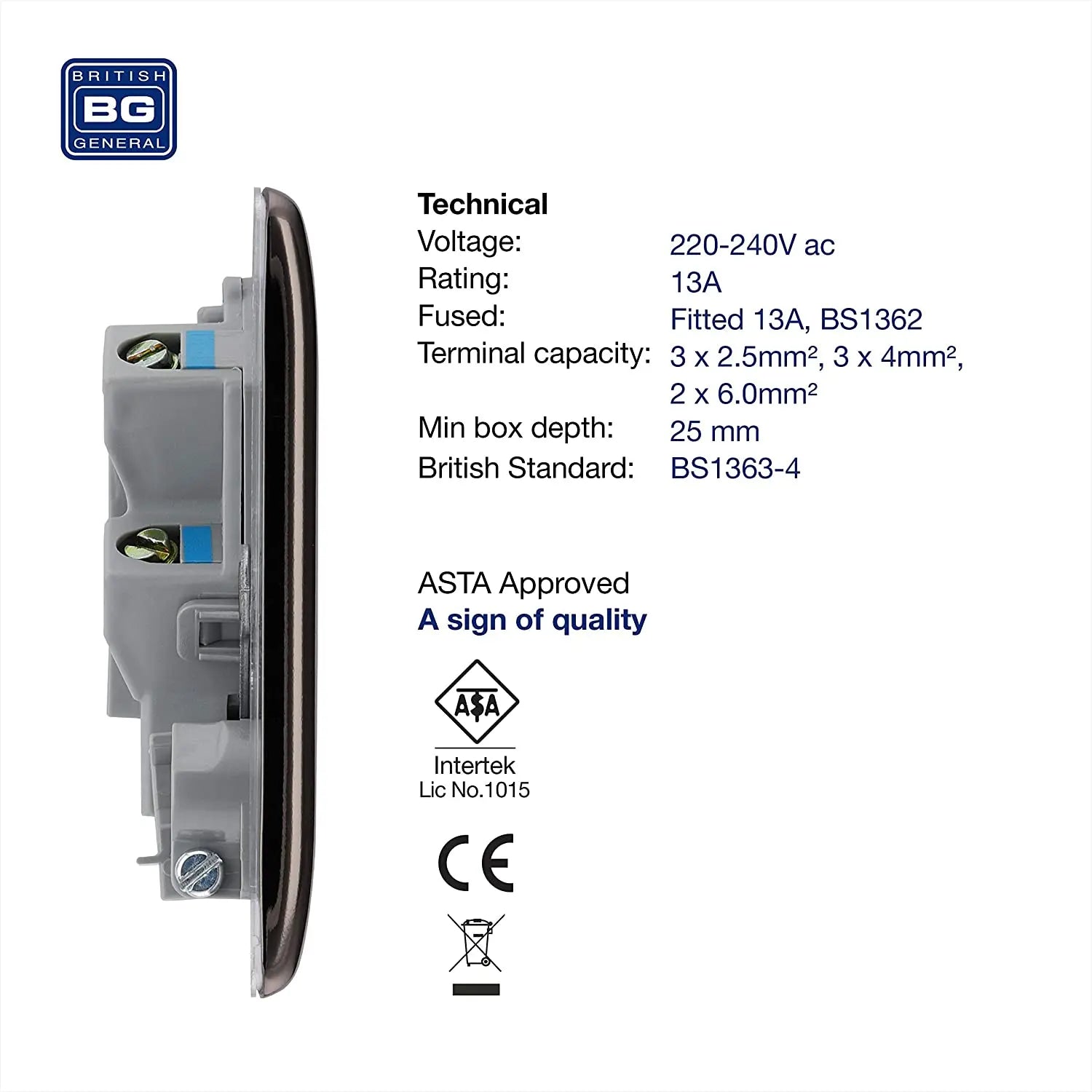 BG Nexus Metal Un-Switched Fused Spur with Flex Outlet in Black Nickel - NBN55-01 BG (British General)