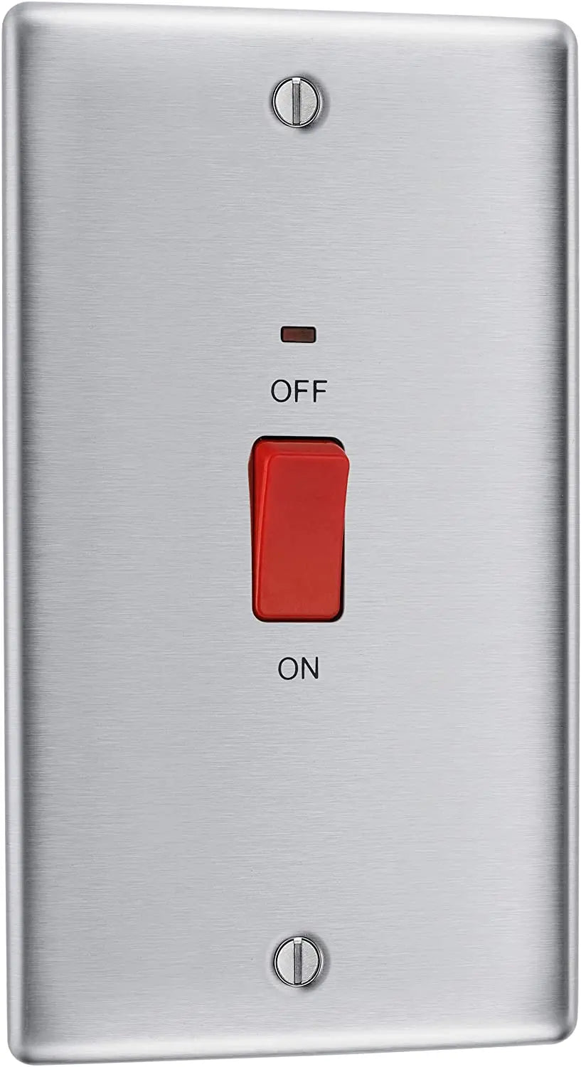 BG Nexus Metal 45 Amp Vertical DP Switch with Neon in Brushed Steel - NBS72-01 BG (British General)