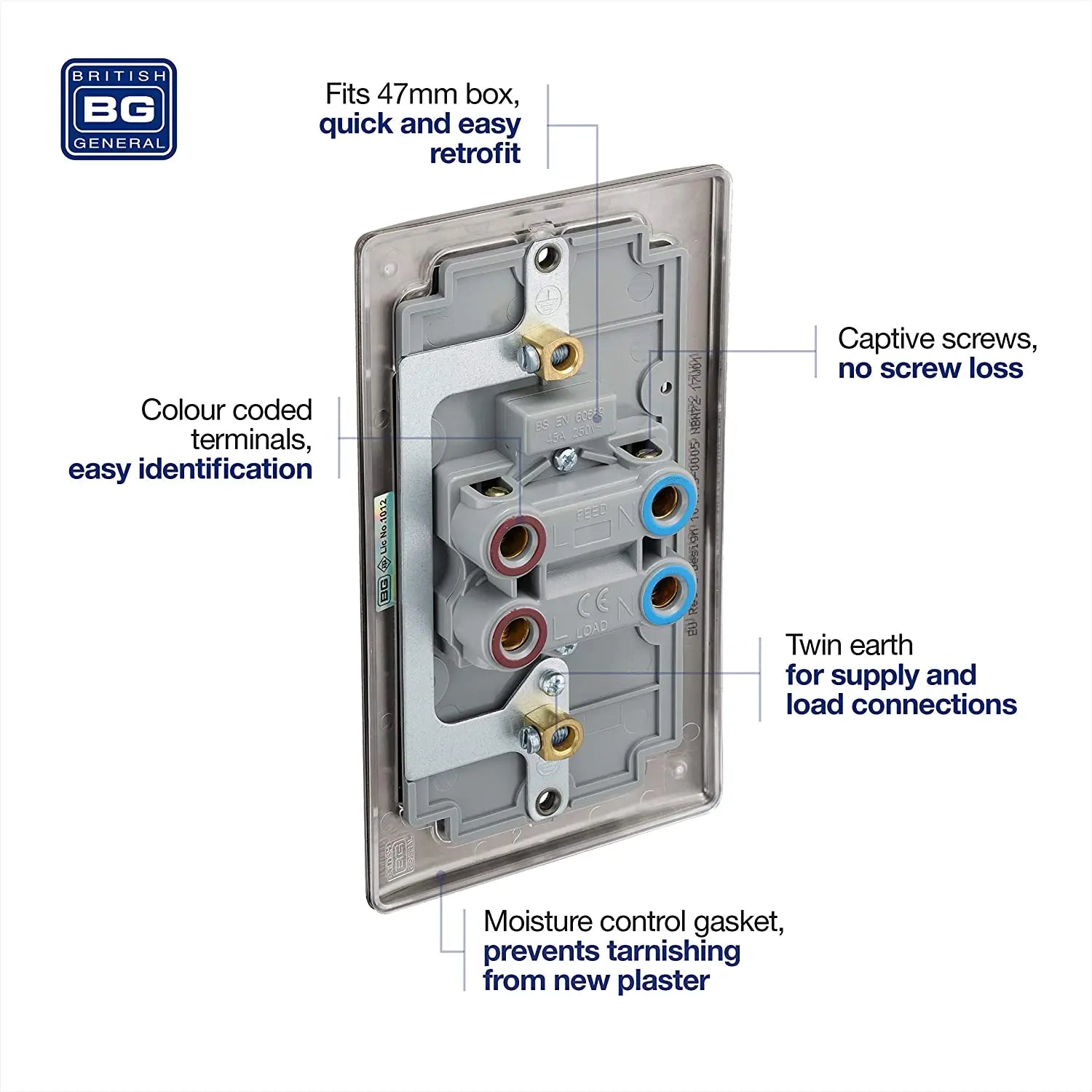 BG Nexus Metal 45 Amp Vertical DP Switch with Neon in Black Nickel - NBN72-01 BG (British General)