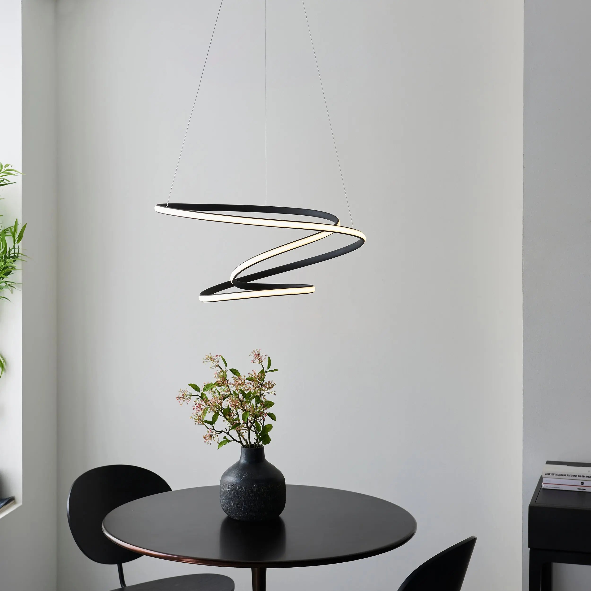 Dune Modern Design LED Pendant Ceiling Light Swirl Textured Black Finish Endon
