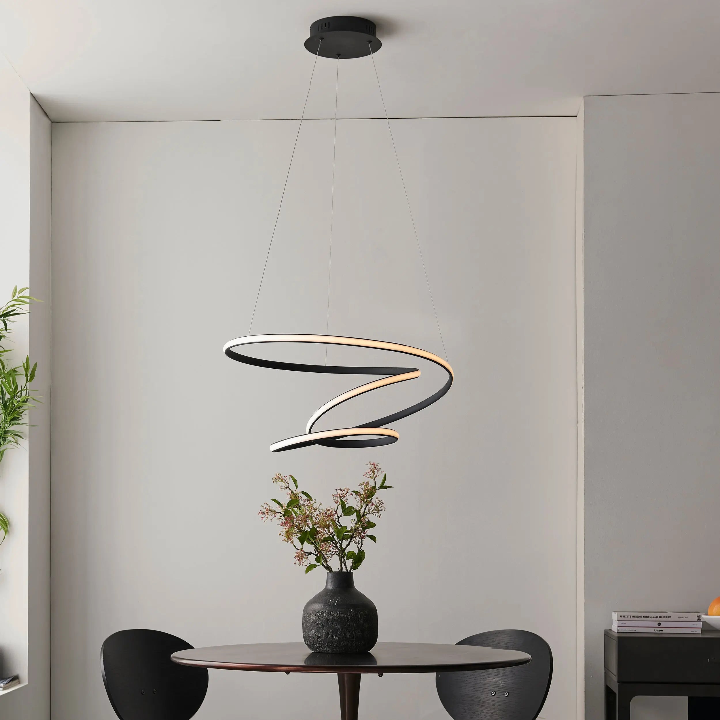 Dune Modern Design LED Pendant Ceiling Light Swirl Textured Black Finish Endon